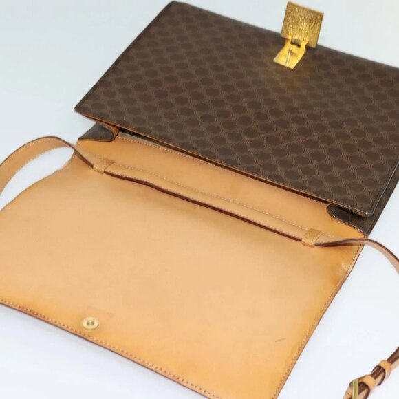 CELINE Macadam Canvas Shoulder Bag PVC Brown Gold Auth - Picture 7 of 16